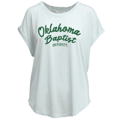 Ladies Daytrip Soft Striped Capped Sleeve, White/Mint Julep (F22)