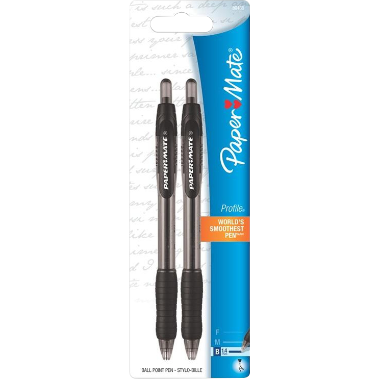 Paper Mate Profile Retractable Ballpoint Pen 1.4Mm Black 2Pk