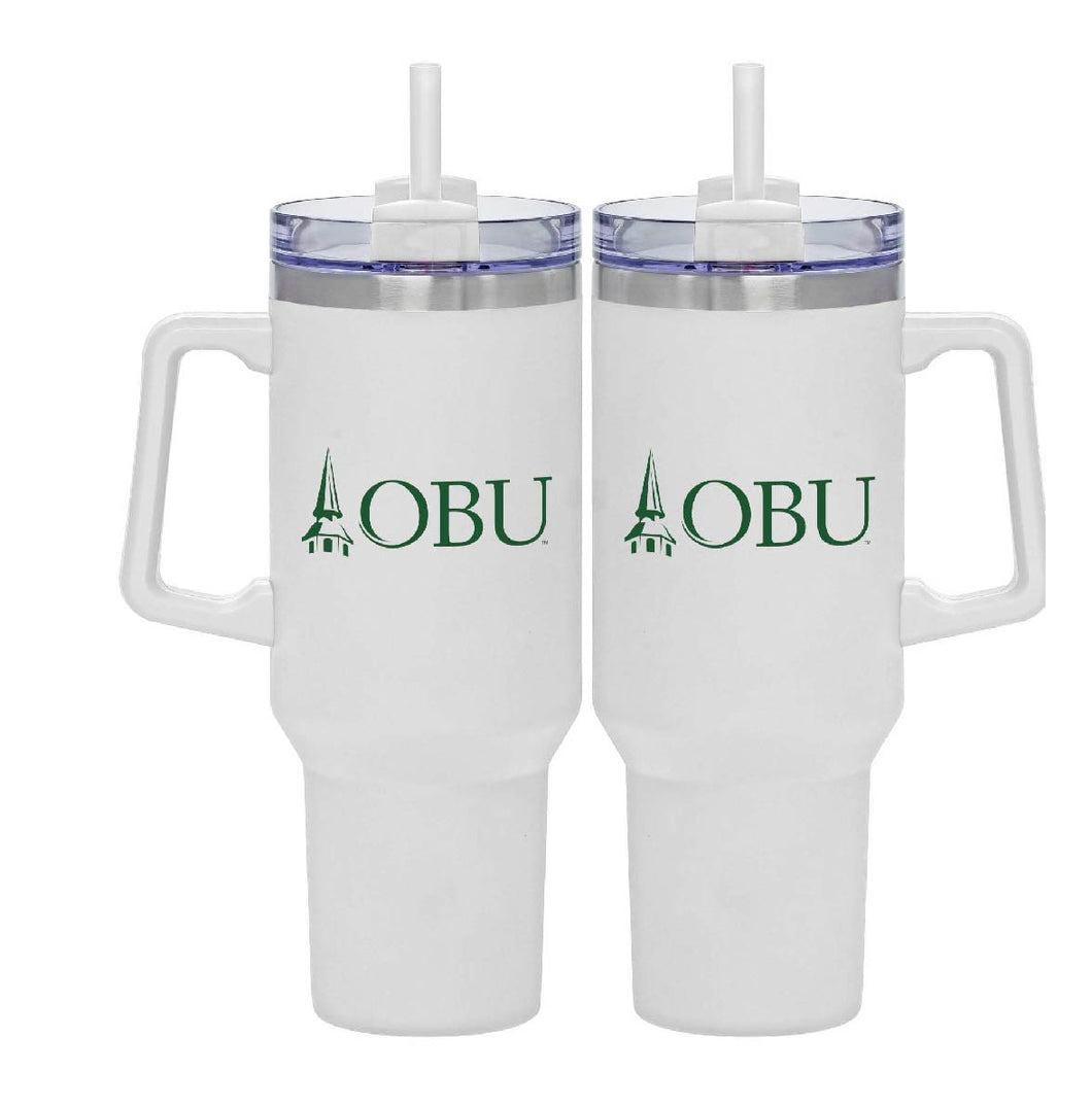 40 oz. Tumbler with Straw and Handle, White