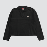 Acid Wash French Terry Casual Rugby Crew | Black
