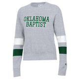 Ladies Super Fan Blocked Sleeve Crewneck by Champion | Oxford/White/Dark Green