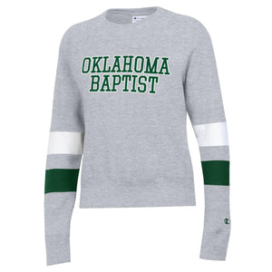 Ladies Super Fan Blocked Sleeve Crewneck (C6022) by Champion, Oxford/White/Dark Green